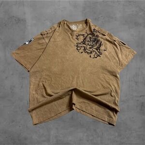RLX‎ Mens XL Brown Graphic TShirt Crest Lion Crown Studded Short Sleeve Tee